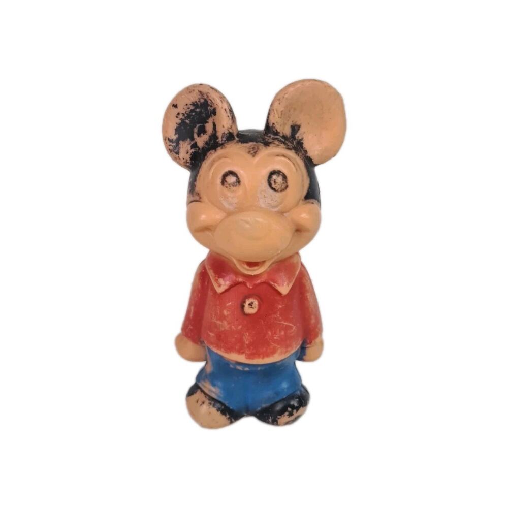 Mickey Mouse 5.5" Blow Mold Plastic Figure 1960s Hong Kong Walt Disney Vtg Toy